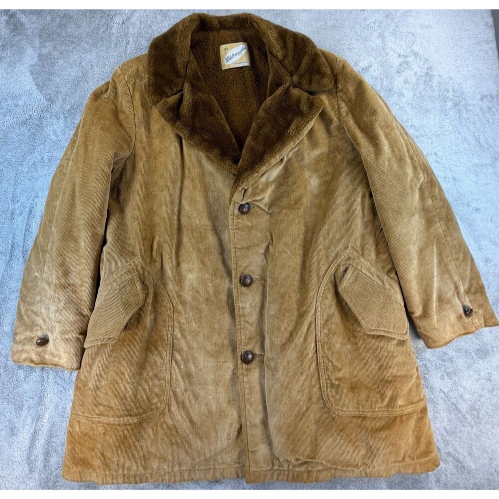 Weathercaster Corduroy Coat Mens Sherpa Lined Brown Vintage Button Front